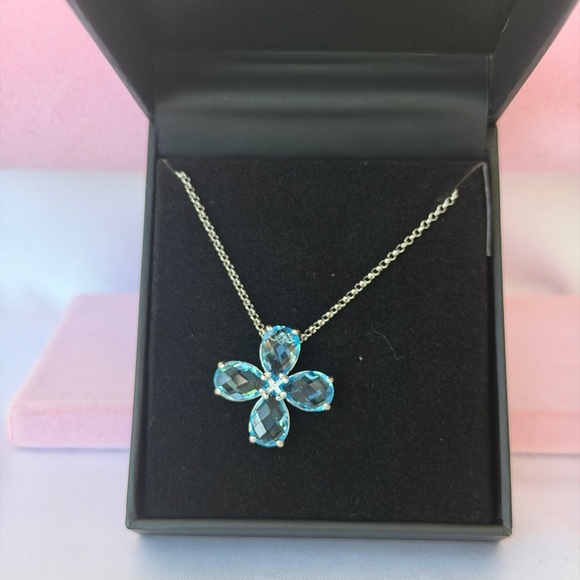Macy's Jewelry - R.H. Macy & Co. Swiss Blue Topaz Clover Pendant Necklace in Sterling Silver